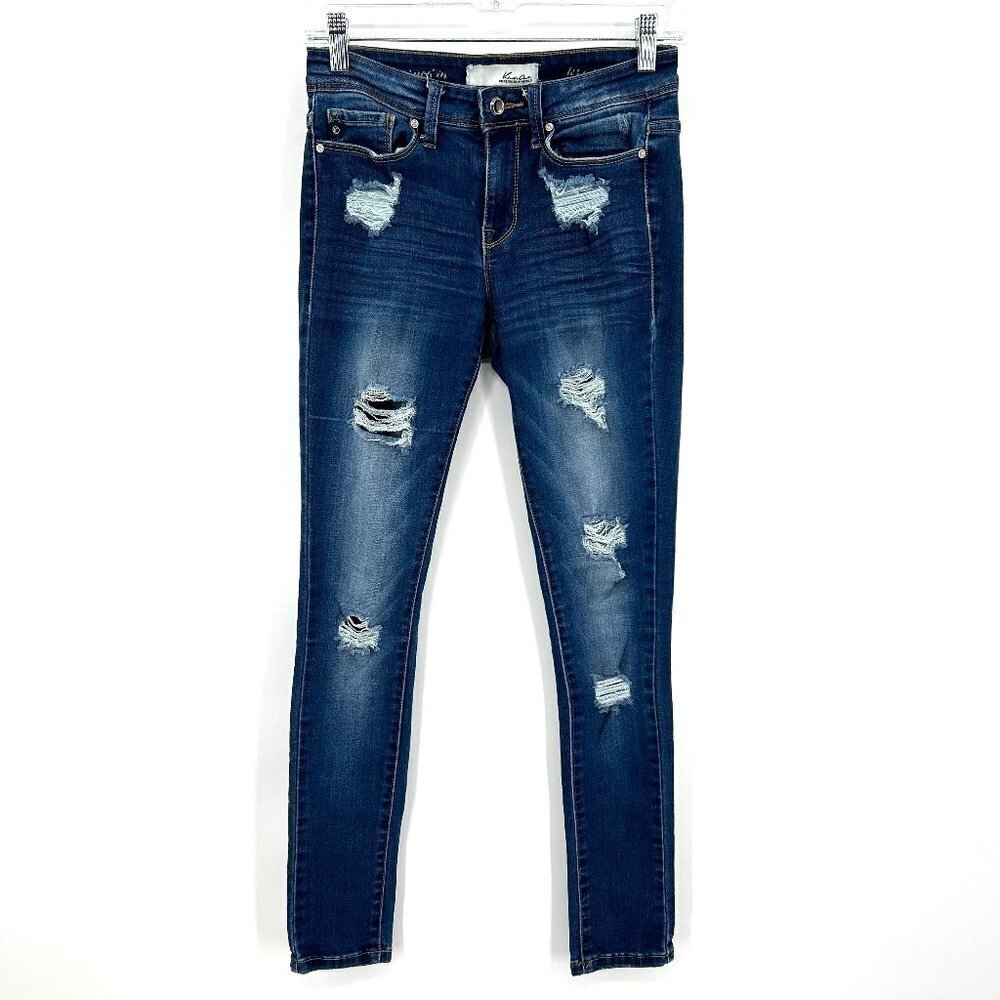 KANCAN Mid Rise Distressed Skinny Denim Blue Jeans Size 3 / 25